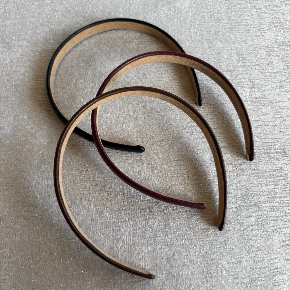 3pc Faux Leather Padded Headband Set Black Burgundy Brown Slim Hair Accessory